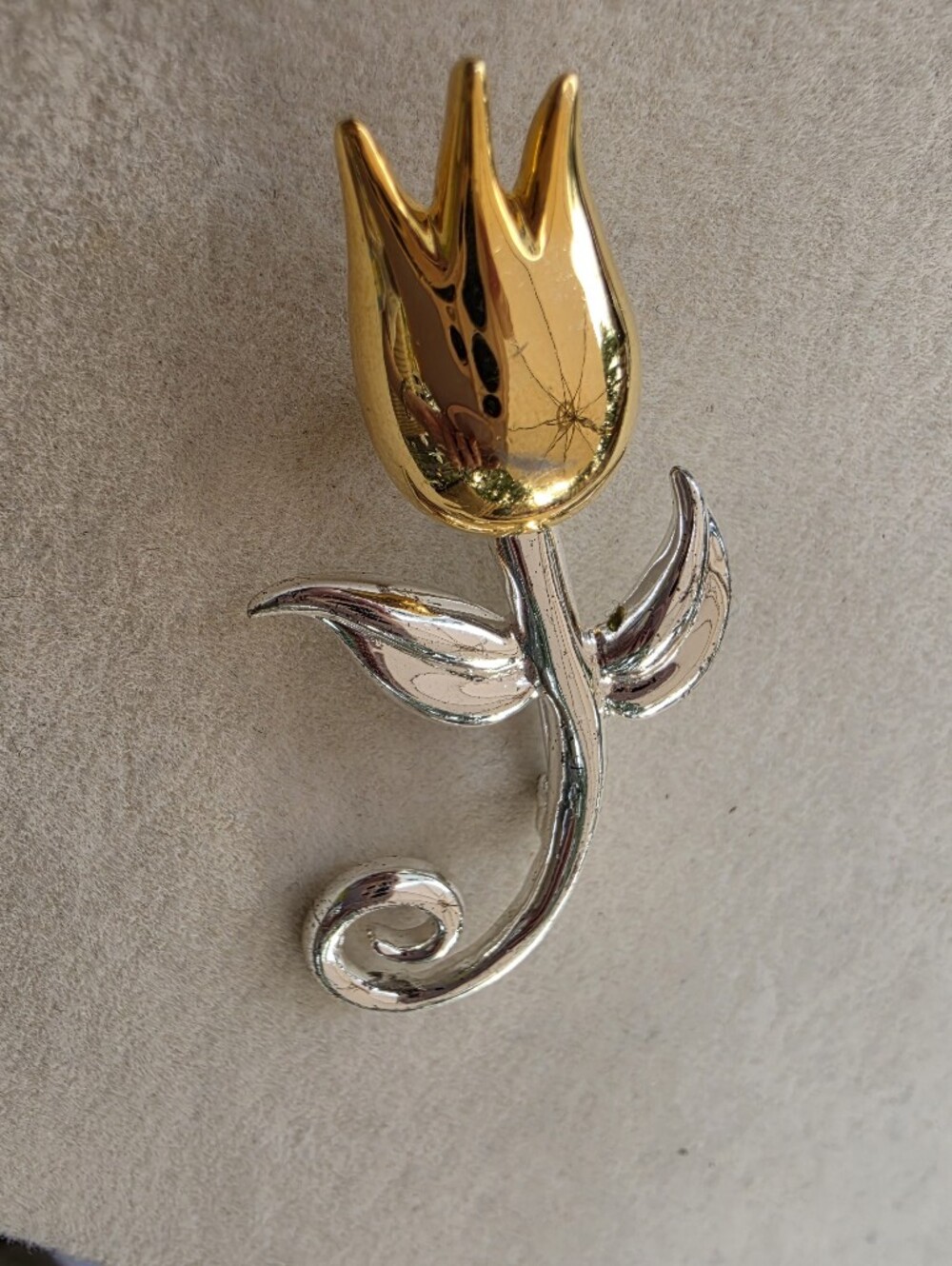 Vintage 1980s AAI Tulip Brooch Two Tone Gold Silver Tone Modernist Signed AAiG